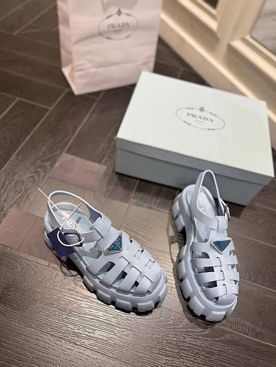Женские кожаные сандалии Prada Monolith Fisherman - Blue   