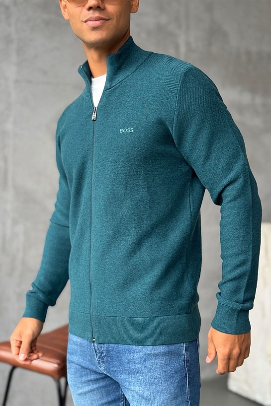 Зелёная кофта на молнии Hugo Boss logo-embroidered