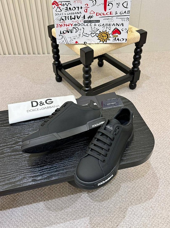 Чёрные кожаные кроссовки Dolce & Gabbana Portofino