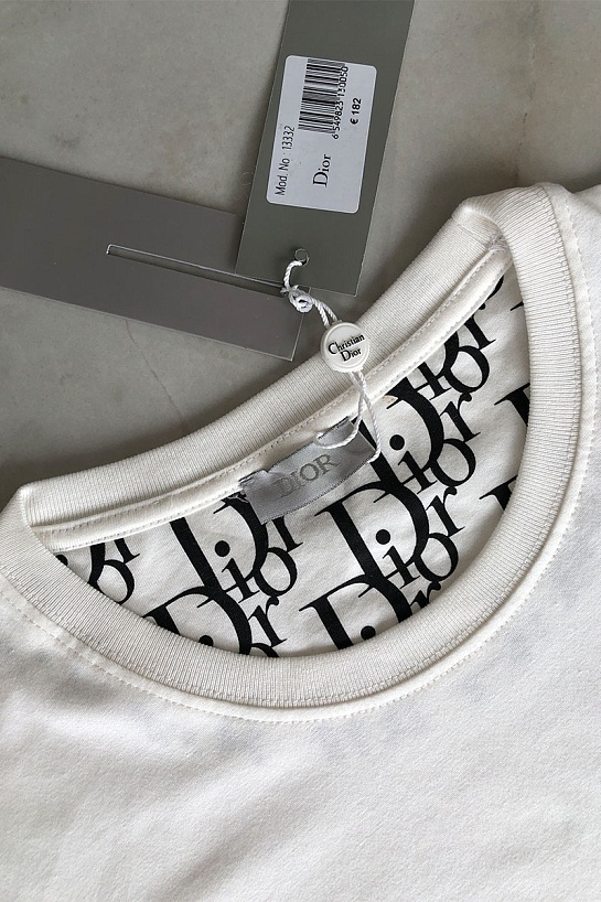 Белая мужская футболка Dior embroidered logo