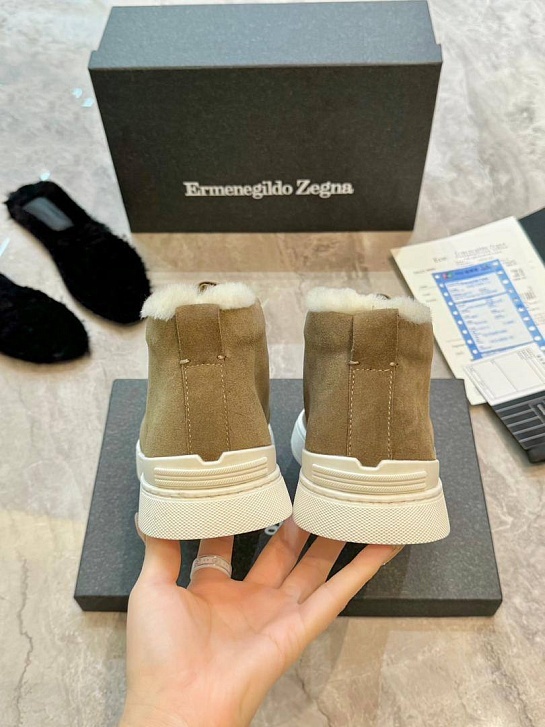 Кроссовки с мехом Ermenegildo Zegna Triple Stitch - Beige