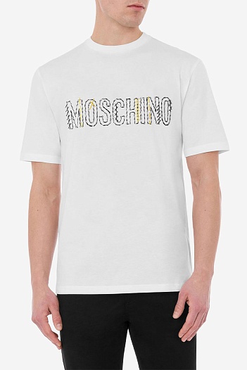 Мужская белая футболка Moschino embroidered-logo   