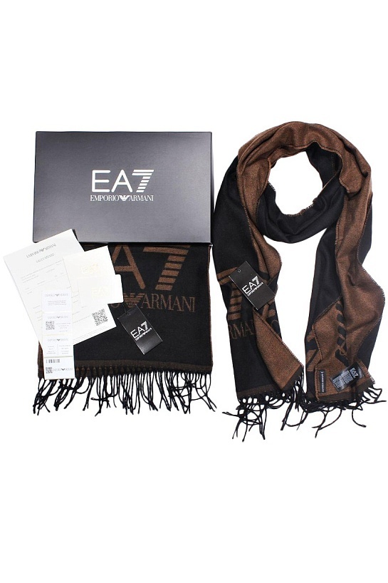 Тёмно-коричневый шарф с логотипом Emporio Armani 7