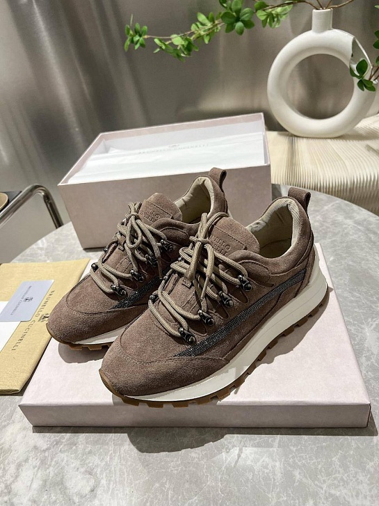 Женские замшевые кроссовки Brunello Cucinelli Monili Premium - Brown