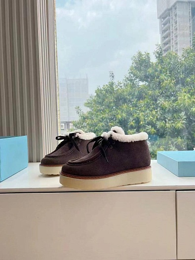 Женские замшевые ботинки с мехом Prada Premium - Purple   