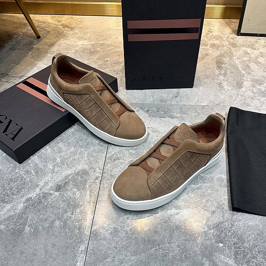 Мужские кроссовки Ermenegildo Zegna Triple Stitch Alligator - Brown   