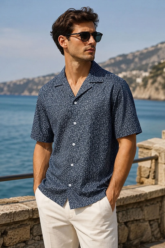 Мужская синяя рубашка Dolce & Gabbana floral-print