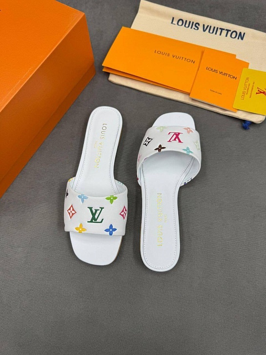 Женские кожаные шлёпанцы Louis Vuitton x Takashi Murakami Multicolore premium
