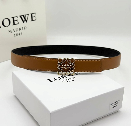 Женский двусторонний ремень Loewe (ширина 3.2 см, длина 80 / 85 см) - Gold