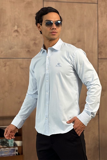 Мужская голубая рубашка Loro Piana logo-embroidered   