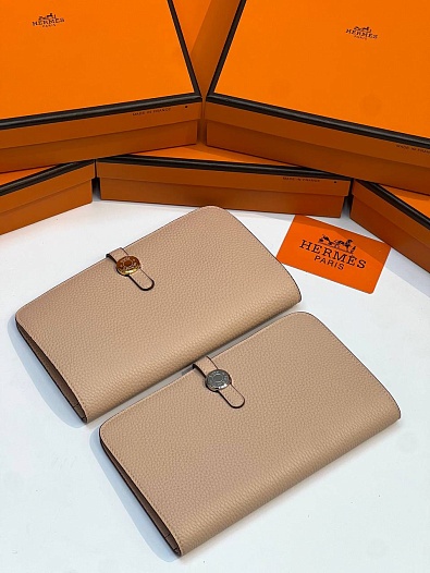 Кожаный кошелёк Hermes Dogon Duo - Pink 19.5x12 см   
