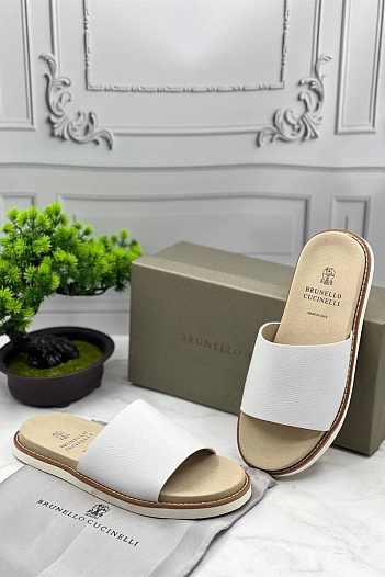 Мужские кожаные шлёпанцы Brunello Cucinelli   