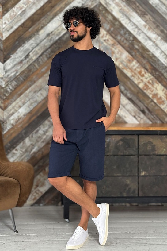 Мужская тёмно-синяя футболка Zegna logo-embroidered
