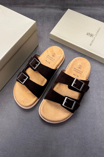 Замшевые шлёпанцы Brunello Cucinelli Urban - Brown   