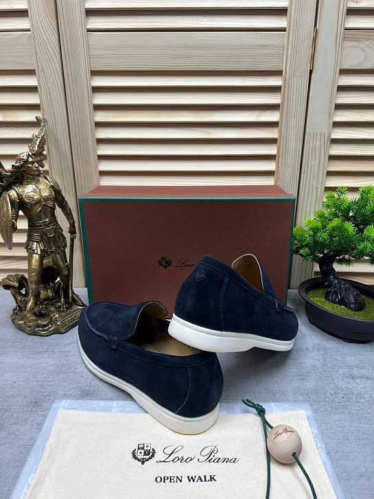 Мужские замшевые лоферы Loro Piana Open Walk - Navy