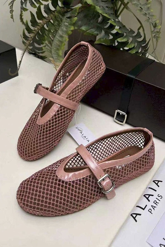 Женские плетёные балетки Alaia Fishnet Ballet premium