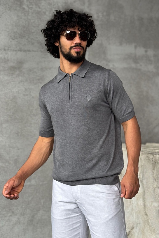 Мужское поло Stefano Ricci Eagle zip-neck - Grey