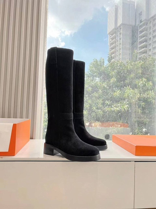 Женские замшевые сапоги Hermes Premium - Black