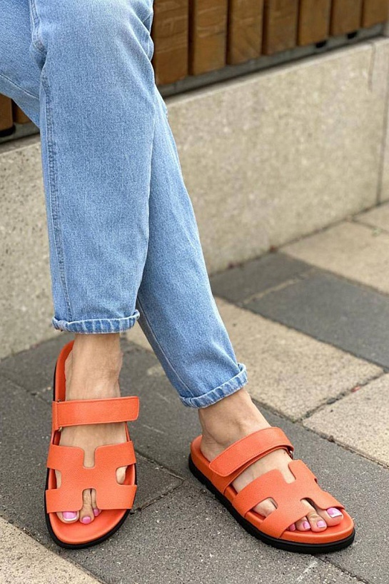 Женские кожаные сандалии Hermes Chypre - Orange