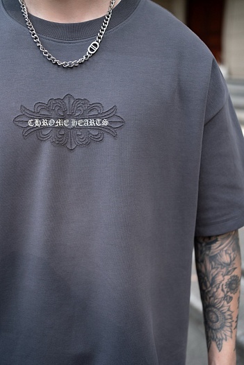 Серая оверсайз футболка Chrome Hearts Premium   