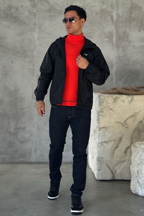 Мужская чёрная ветровка Prada logo-plaque