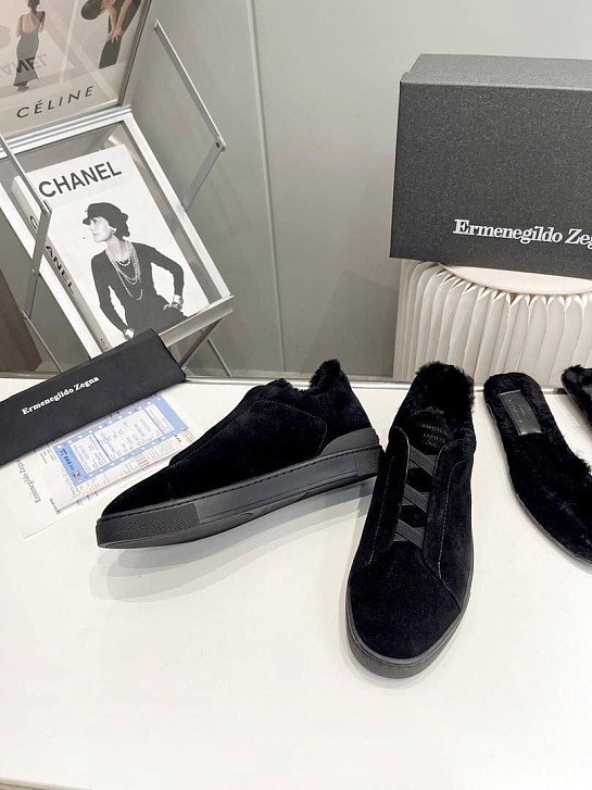 Кроссовки с мехом Ermenegildo Zegna Triple Stitch - Black