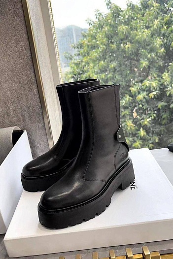 Женские чёрные кожаные ботинки Celine Premium   