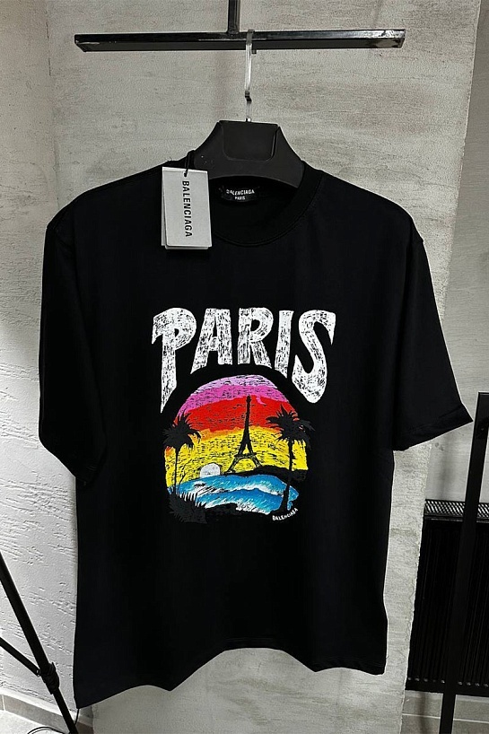 Мужская чёрная футболка Balenciaga Paris Tropical