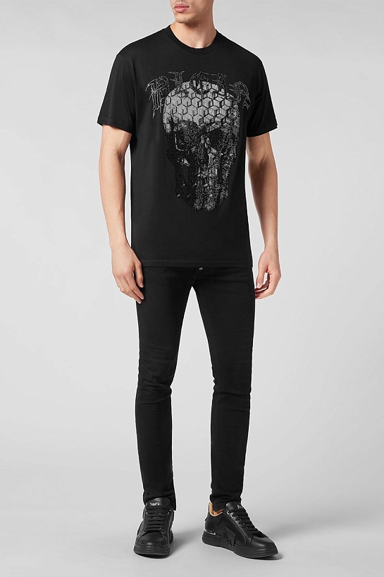 Чёрная футболка со стразами Philipp Plein "Skull"
