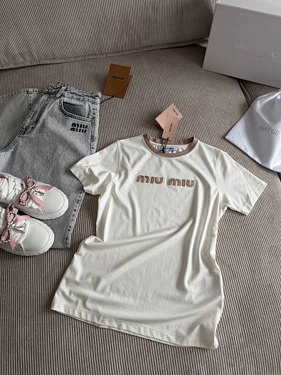 Женская белая футболка MIU MIU premium   