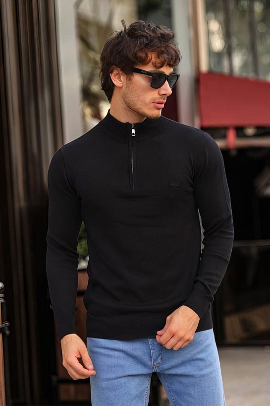 Мужской чёрный джемпер Lacoste Zip Neck