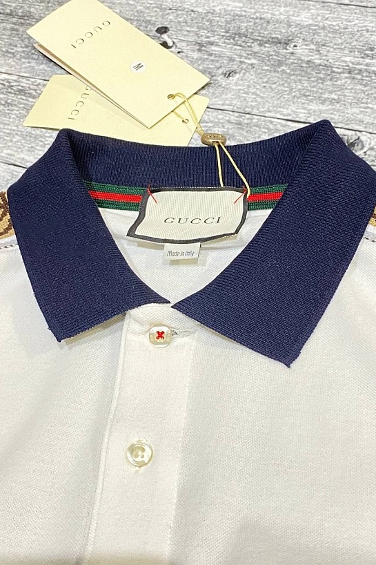 Мужское брендовое поло Gucci белого цвета