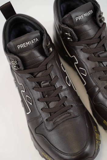 Кожаные кроссовки с мехом Premiata high-top - Brown   