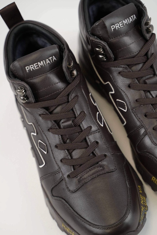 Кожаные кроссовки с мехом Premiata high-top - Brown