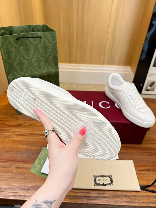 Женские кожаные кеды Gucci Premium - White