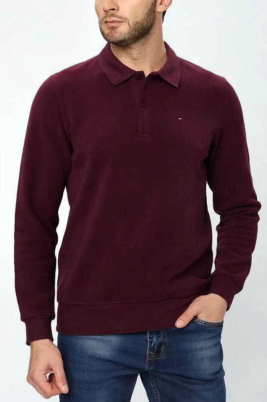 Бордовое поло с длинным рукавом Tommy Hilfiger