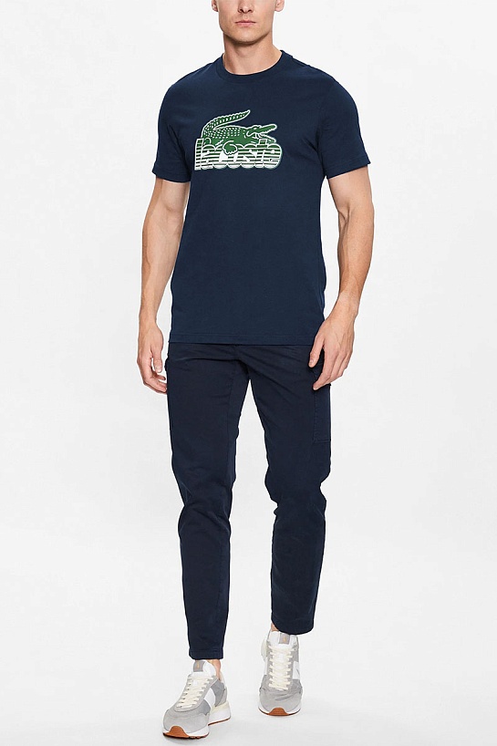 Мужская синяя футболка Lacoste crocodile print