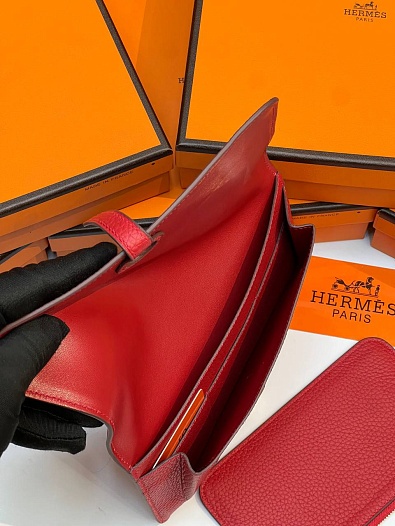 Кожаный кошелёк Hermes Dogon Duo - Red 19.5x12 см   