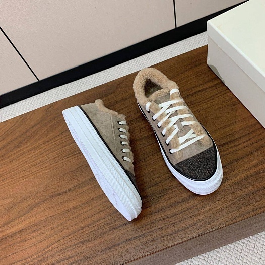 Женские кроссовки с мехом Brunello Cucinelli premium - Beige   