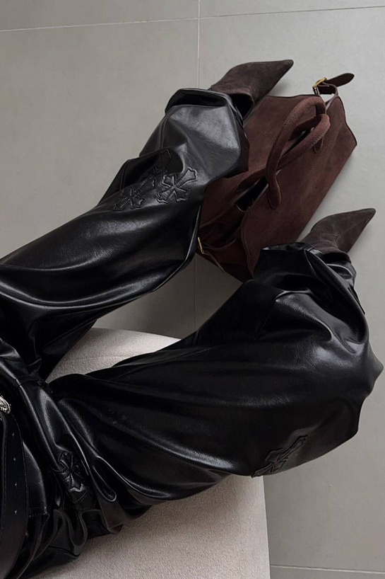 Женские брюки из эко-кожи Chrome Hearts