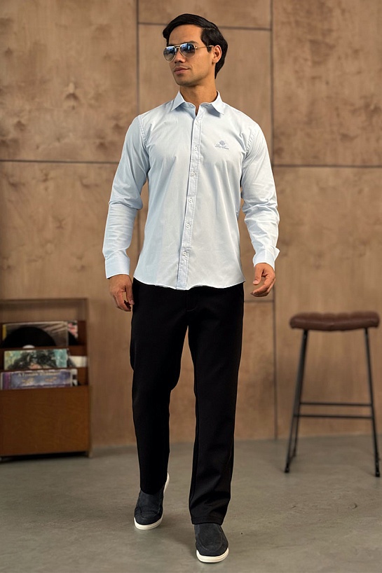 Мужская голубая рубашка Loro Piana logo-embroidered