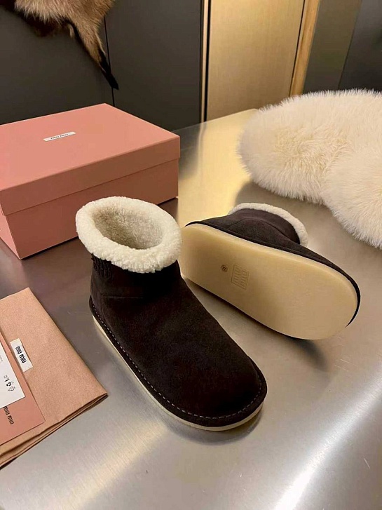Женские ботинки с мехом MIU MIU premium - Brown