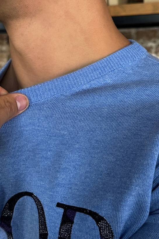 Мужская синяя кофта Dior logo-embroidered