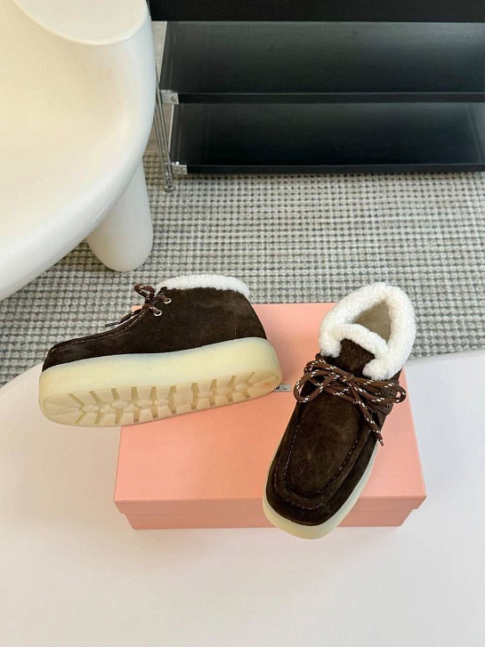 Женские замшевые лоферы с мехом MIU MIU premium