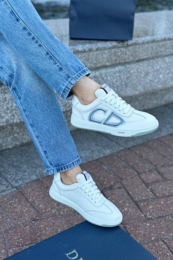 Женские кожаные кроссовки Dior - White   
