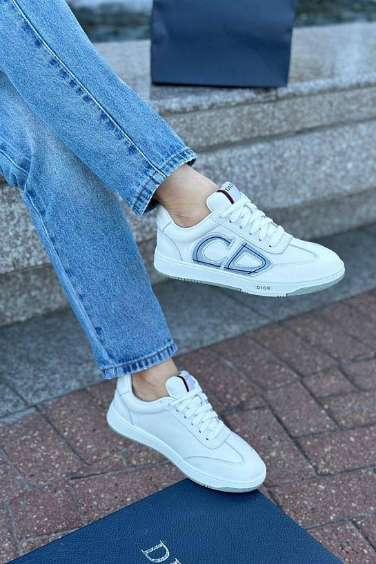 Женские кожаные кроссовки Dior - White