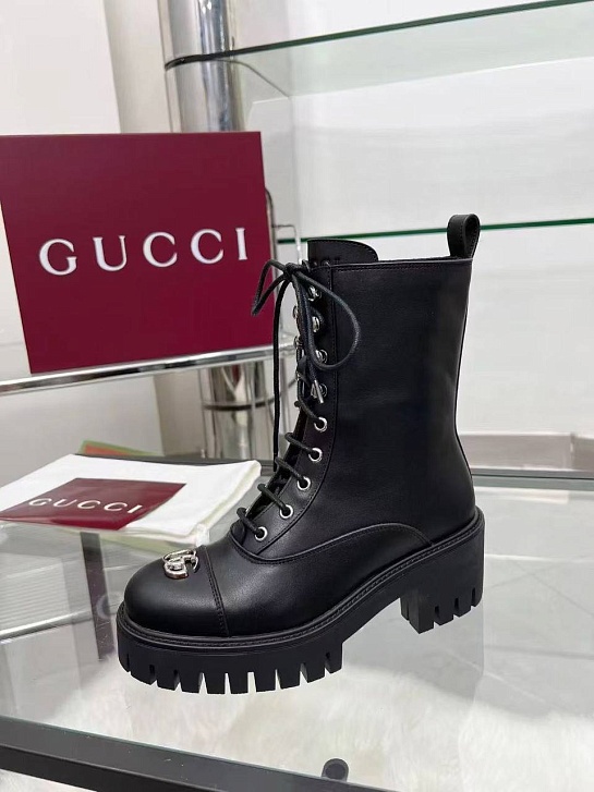 Женские кожаные ботинки Gucci Double G