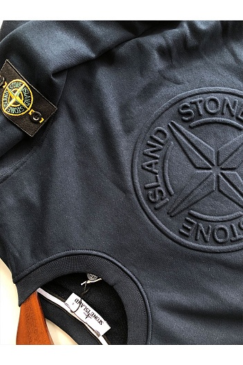Мужской синий свитшот Stone Island с патчем на плече embossed logo   
