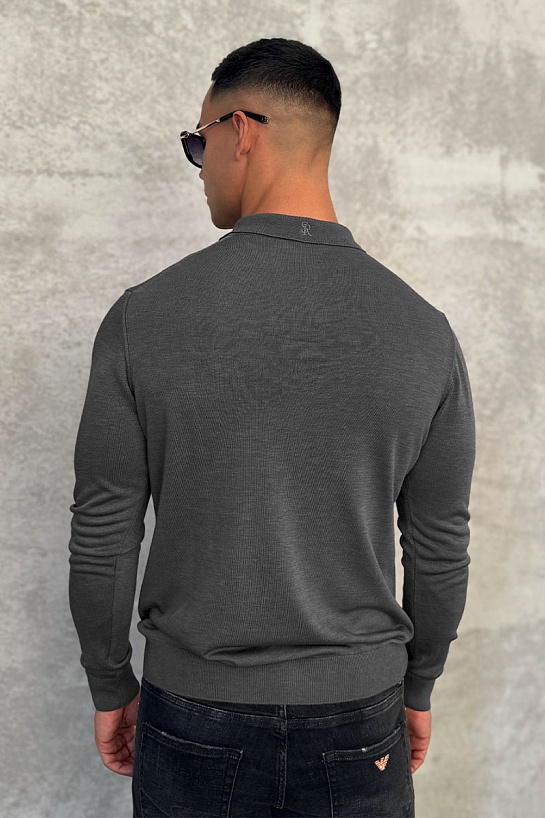 Серое поло с длинным рукавом Stefano Ricci zip-up