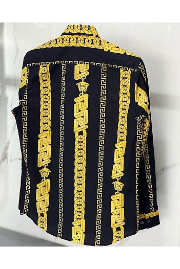 Мужская чёрная рубашка Versace Gold Chain   